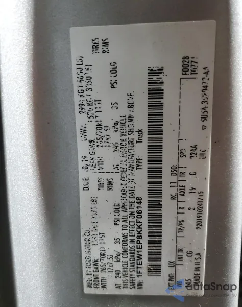 2019 Ford F150 Supercrew z USA, uszkodzony, nr VIN 1FTEW1EP8KKF06148